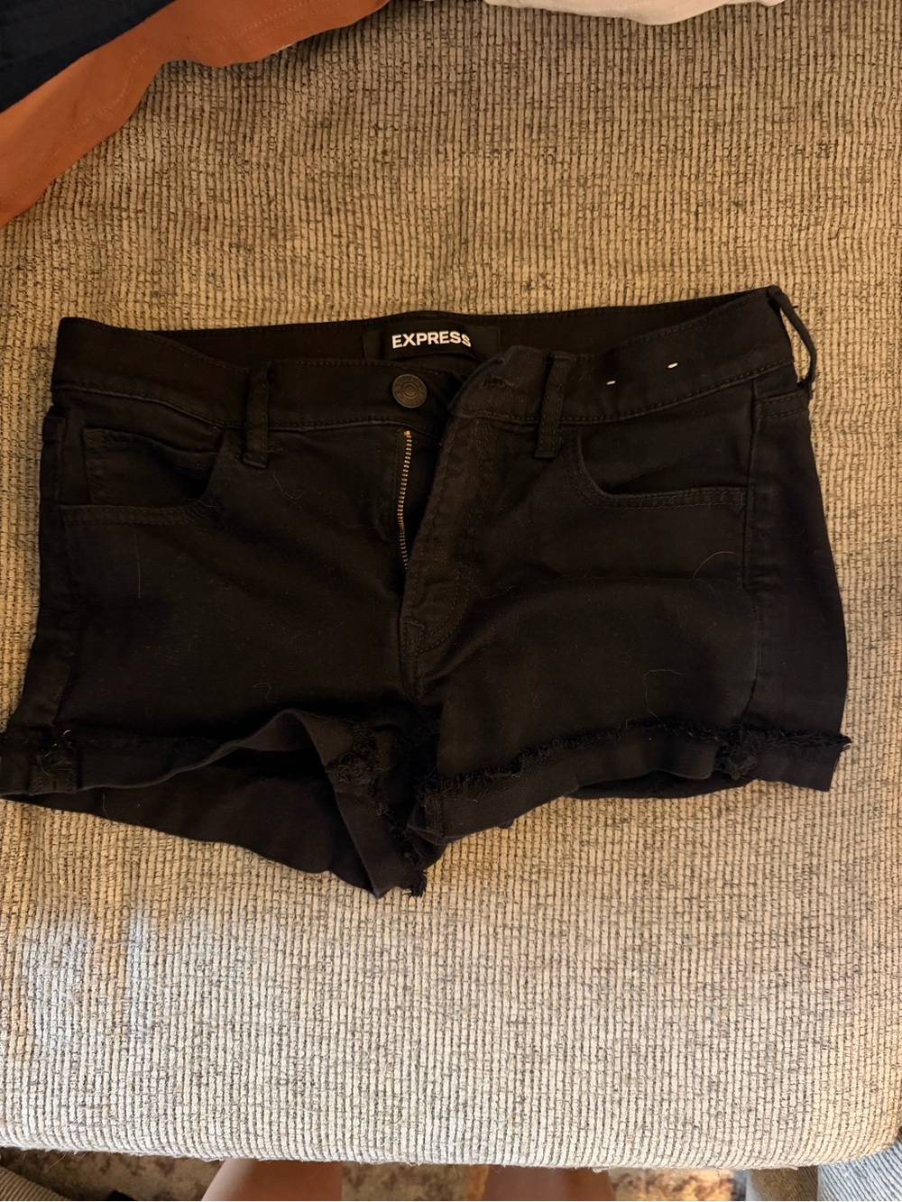 Express Black Denim Frayed Hem Shorts - Picture 1 of 3
